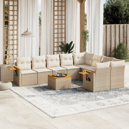 Set Divano da Giardino 10 pz con Cuscini Beige in Polyrattan - homemem39