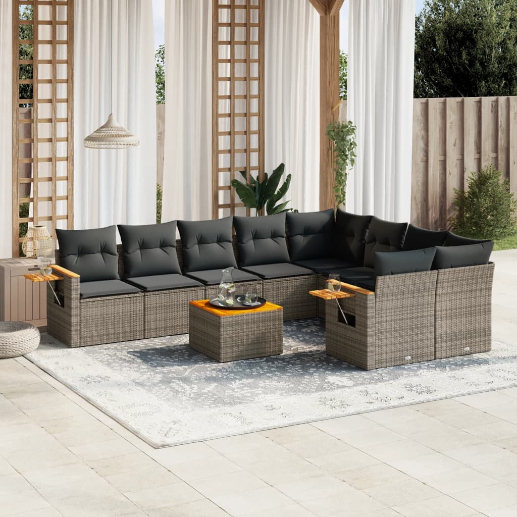 Set Divano da Giardino 10 pz con Cuscini Grigio in Polyrattan - homemem39
