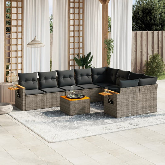 Set Divano da Giardino 10 pz con Cuscini Grigio in Polyrattan - homemem39