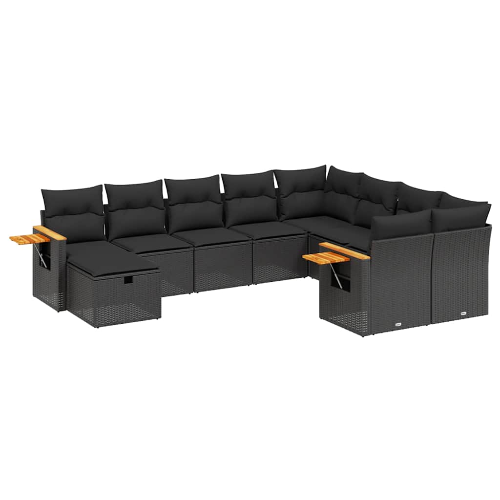 Set Divani da Giardino 10pz con Cuscini in Polyrattan Nero | homemem39