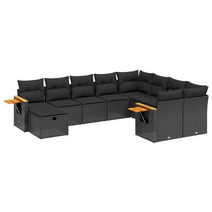 Set Divani da Giardino 10pz con Cuscini in Polyrattan Nero | homemem39
