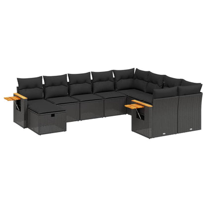 Set Divani da Giardino 10pz con Cuscini in Polyrattan Nero - homemem39