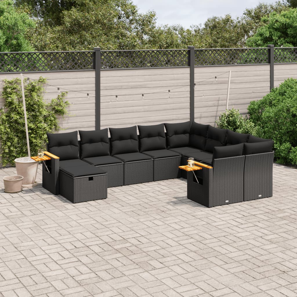 Set Divani da Giardino 10pz con Cuscini in Polyrattan Nero - homemem39