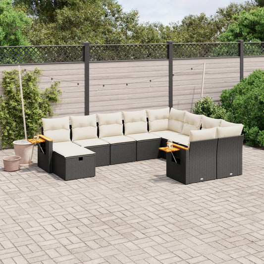 Set Divani da Giardino 10pz con Cuscini in Polyrattan Nero - homemem39