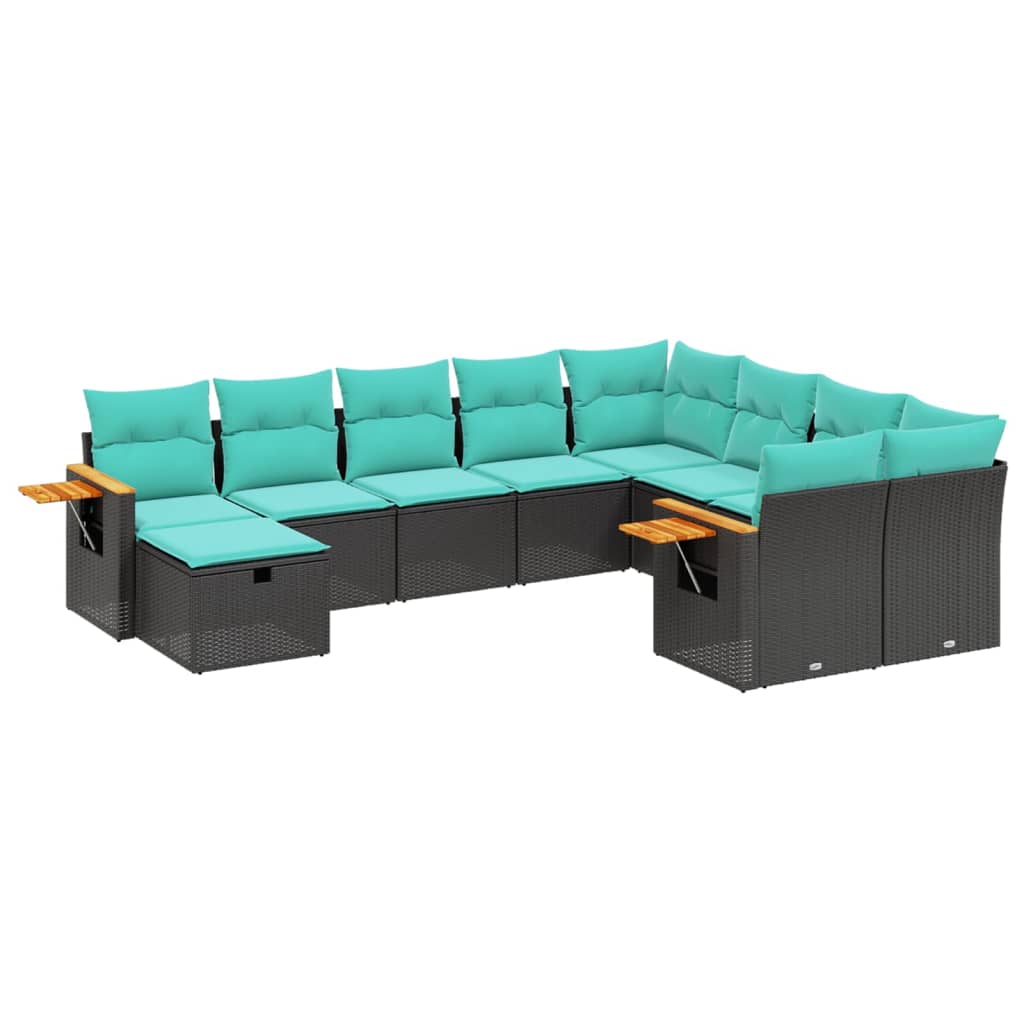 Set Divani da Giardino 10 pz con Cuscini Nero in Polyrattan - homemem39