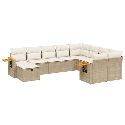Set Divano da Giardino 10 pz con Cuscini Beige in Polyrattan - homemem39