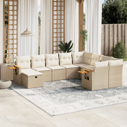 Set Divano da Giardino 10 pz con Cuscini Beige in Polyrattan - homemem39