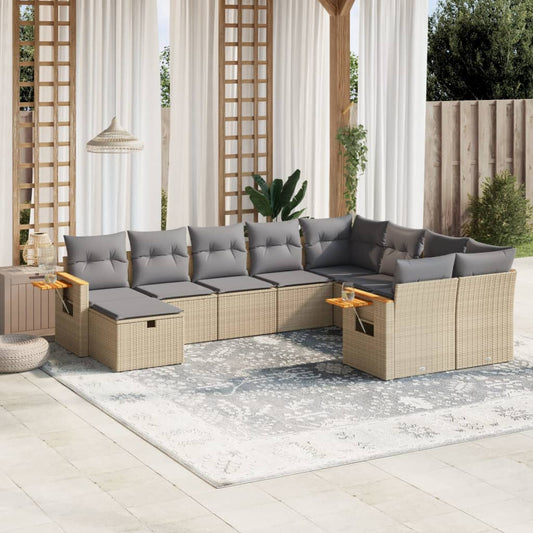 Set Divano da Giardino 10 pz con Cuscini Beige in Polyrattan - homemem39