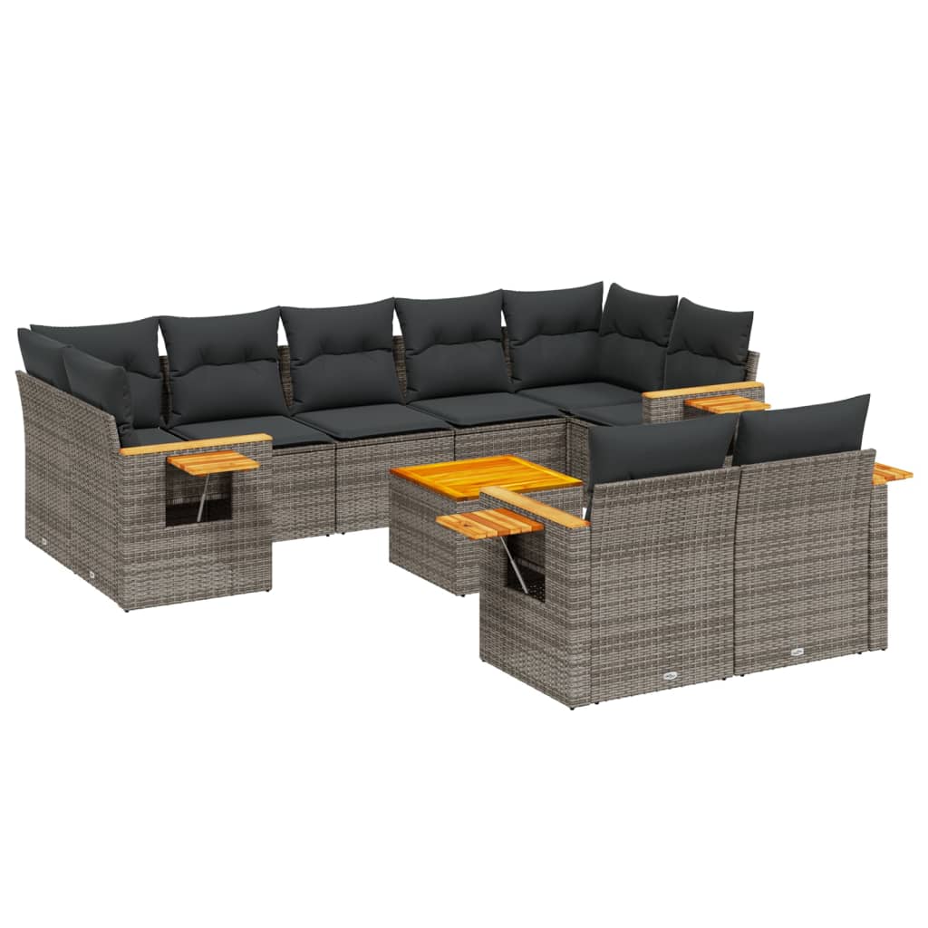 Set Divano da Giardino 10 pz con Cuscini Grigio in Polyrattan - homemem39