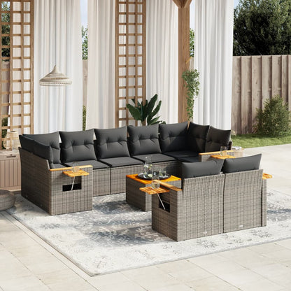 Set Divano da Giardino 10 pz con Cuscini Grigio in Polyrattan - homemem39