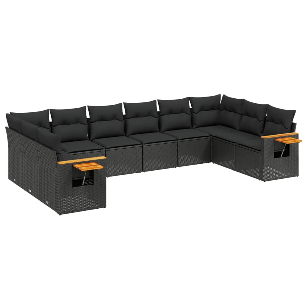 Set Divani da Giardino 10pz con Cuscini in Polyrattan Nero - homemem39