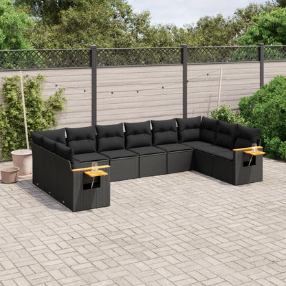 Set Divani da Giardino 10pz con Cuscini in Polyrattan Nero - homemem39