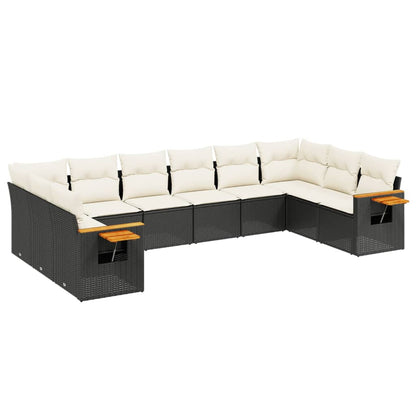 Set Divani da Giardino 10pz con Cuscini in Polyrattan Nero - homemem39