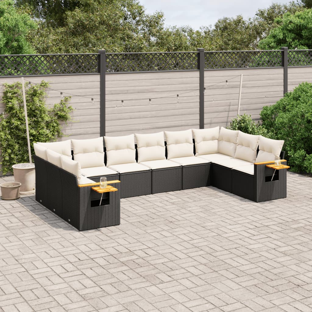 Set Divani da Giardino 10pz con Cuscini in Polyrattan Nero - homemem39