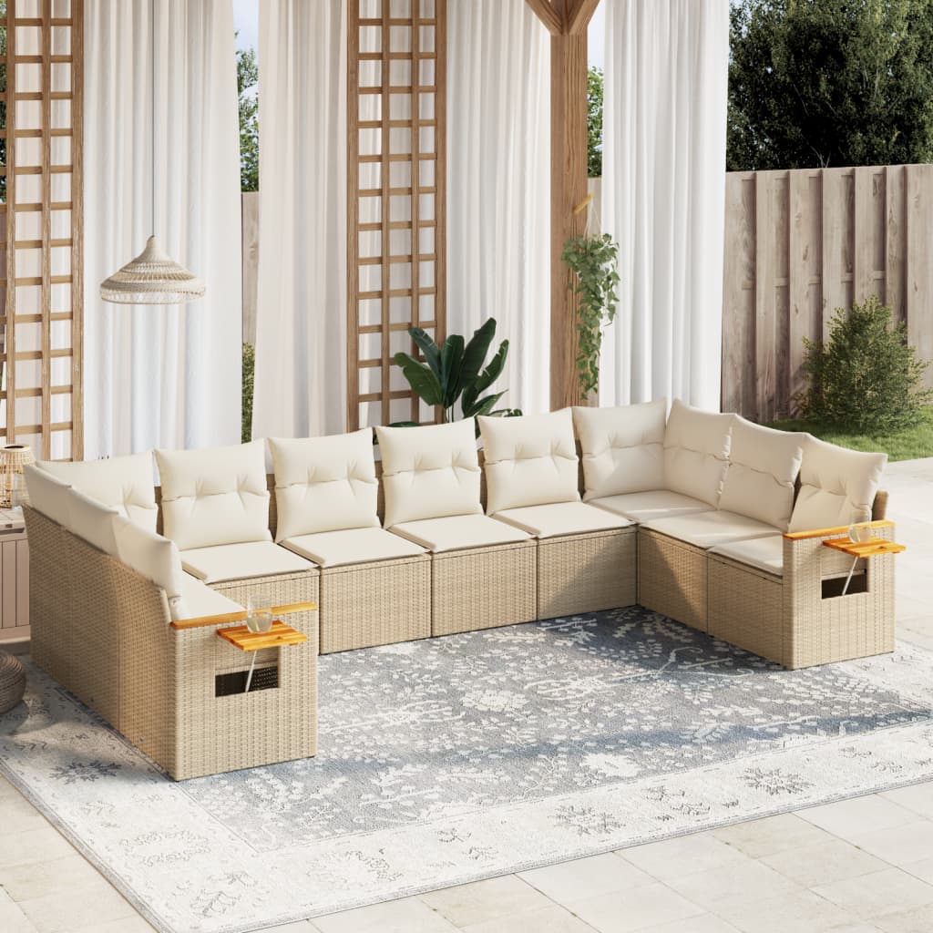 Set Divano da Giardino 10 pz con Cuscini Beige in Polyrattan - homemem39