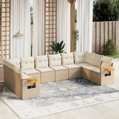 Set Divano da Giardino 10 pz con Cuscini Beige in Polyrattan - homemem39