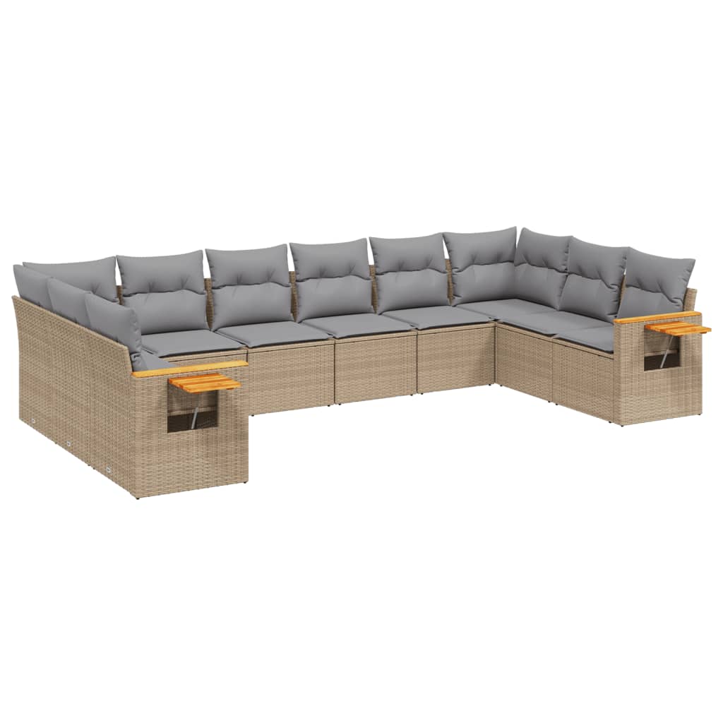 Set Divano da Giardino 10 pz con Cuscini Beige in Polyrattan - homemem39