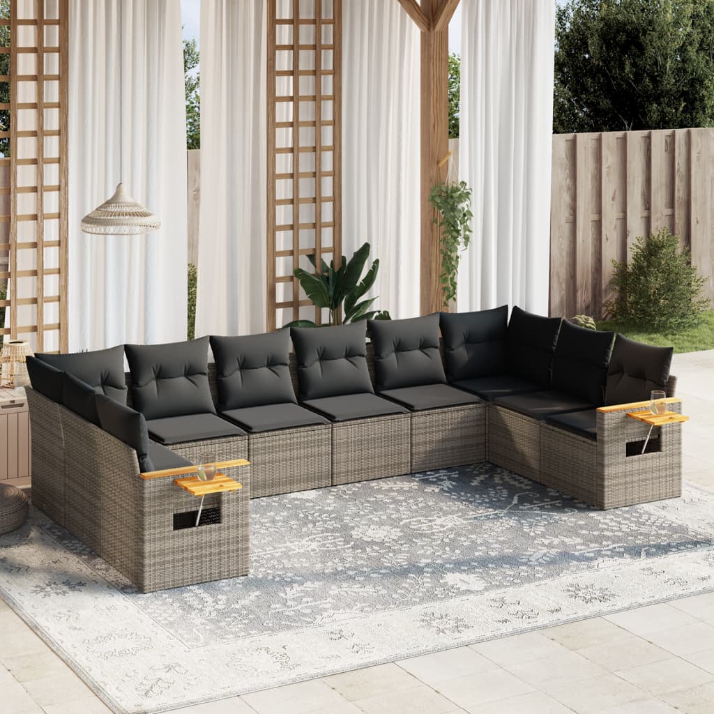 Set Divano da Giardino 10 pz con Cuscini Grigio in Polyrattan - homemem39