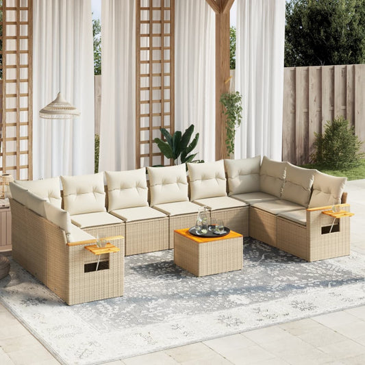 Set Divani da Giardino 11 pz con Cuscini Beige in Polyrattan - homemem39