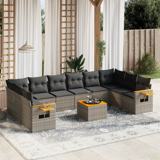 Set Divani da Giardino 11 pz con Cuscini in Polyrattan Grigio - homemem39