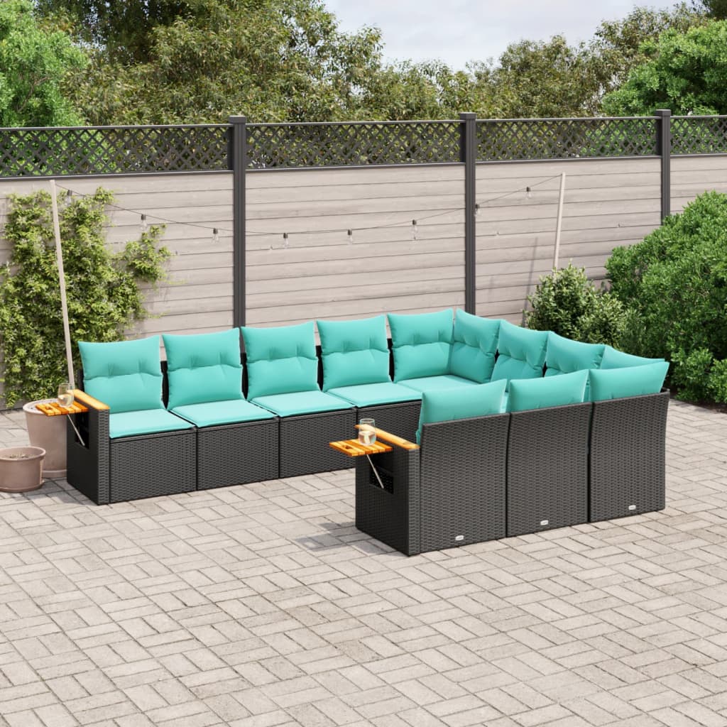 Set Divani da Giardino 10pz con Cuscini in Polyrattan Nero - homemem39