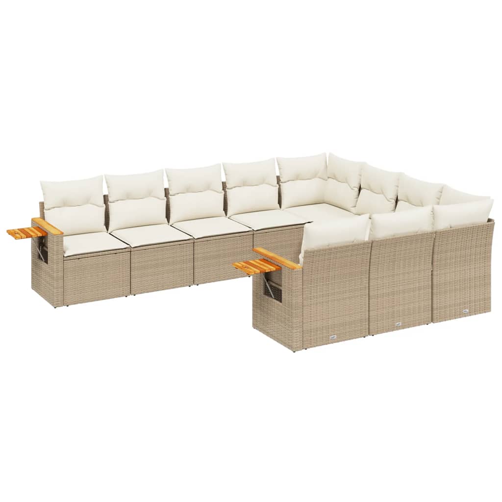 Set Divano da Giardino 10 pz con Cuscini Beige in Polyrattan - homemem39