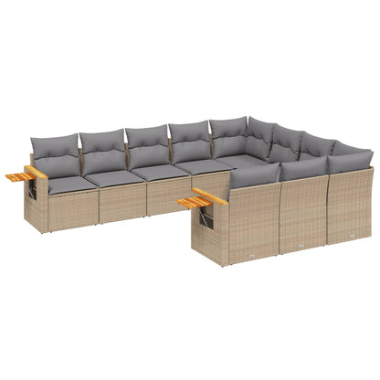 Set Divano da Giardino 10 pz con Cuscini Beige in Polyrattan | homemem39