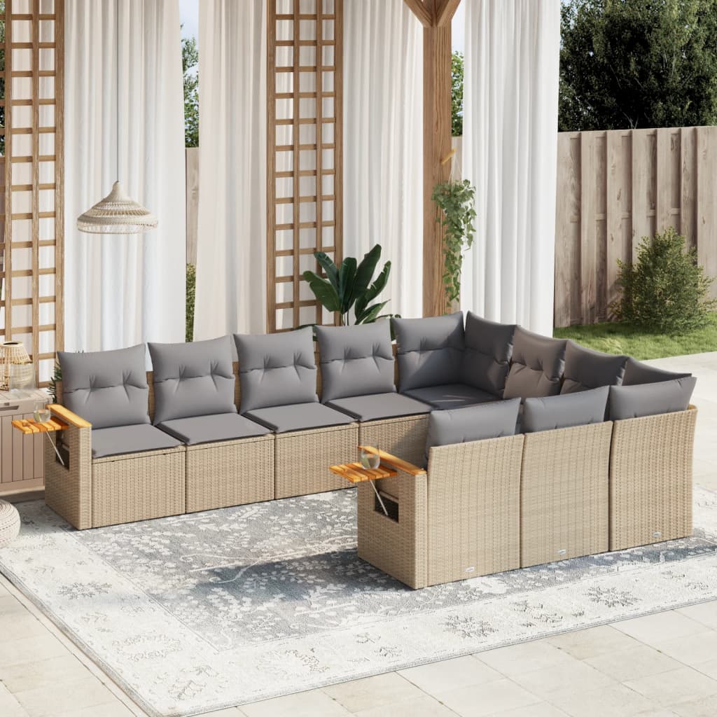 Set Divano da Giardino 10 pz con Cuscini Beige in Polyrattan - homemem39