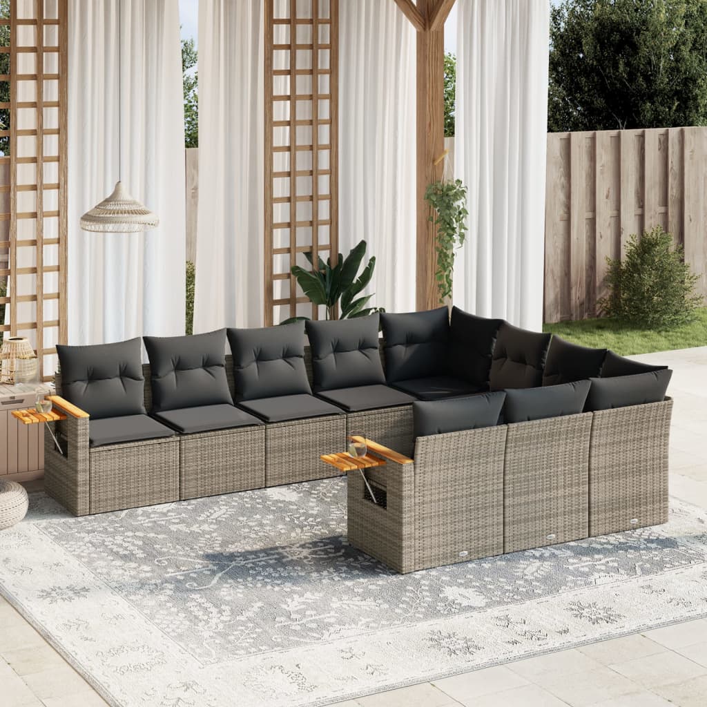 Set Divano da Giardino 10 pz con Cuscini Grigio in Polyrattan - homemem39