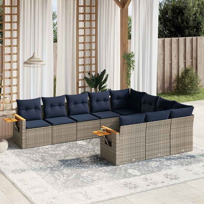 Set Divani da Giardino 10 pz con Cuscini Grigio in Polyrattan | homemem39