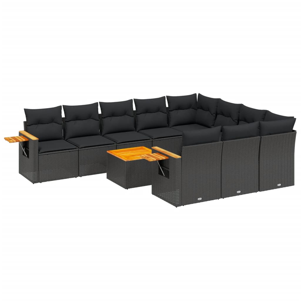Set Divani da Giardino 11 pz con Cuscini in Polyrattan Nero - homemem39
