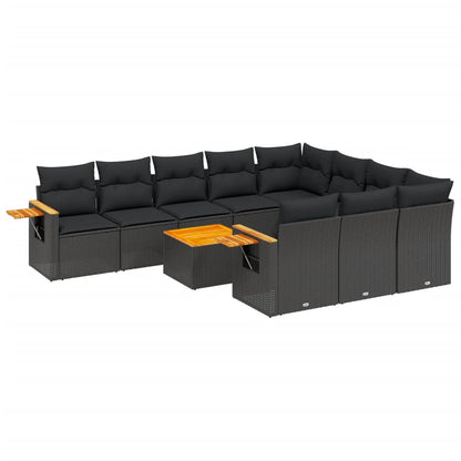 Set Divani da Giardino 11 pz con Cuscini in Polyrattan Nero - homemem39