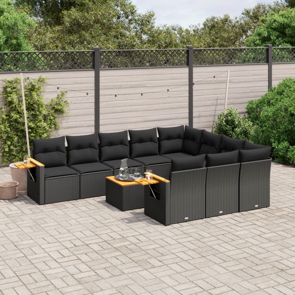 Set Divani da Giardino 11 pz con Cuscini in Polyrattan Nero - homemem39