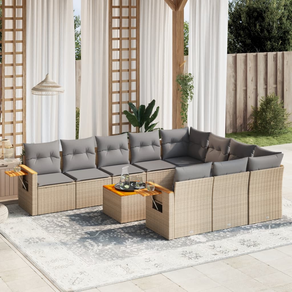 Set Divani da Giardino 11 pz con Cuscini Beige in Polyrattan - homemem39