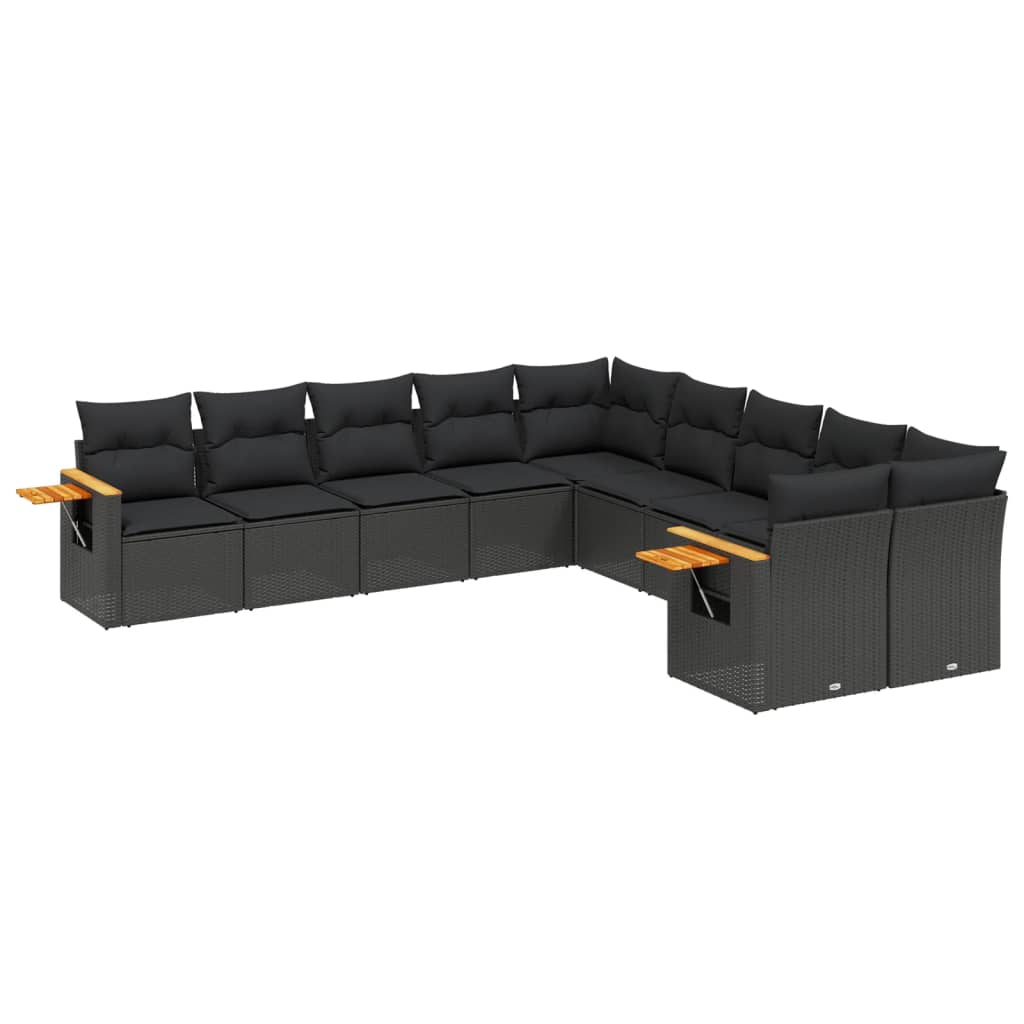 Set Divani da Giardino 10pz con Cuscini in Polyrattan Nero - homemem39