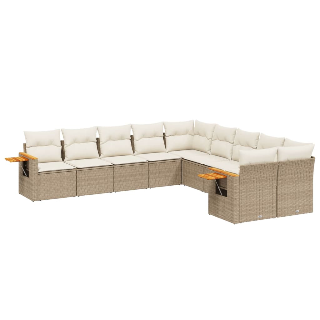 Set Divano da Giardino 10 pz con Cuscini Beige in Polyrattan - homemem39