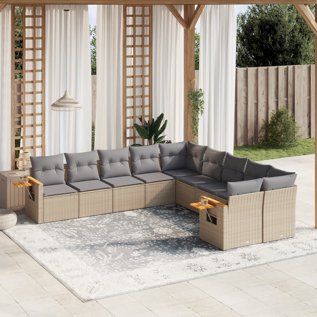 Set Divano da Giardino 10 pz con Cuscini Beige in Polyrattan - homemem39