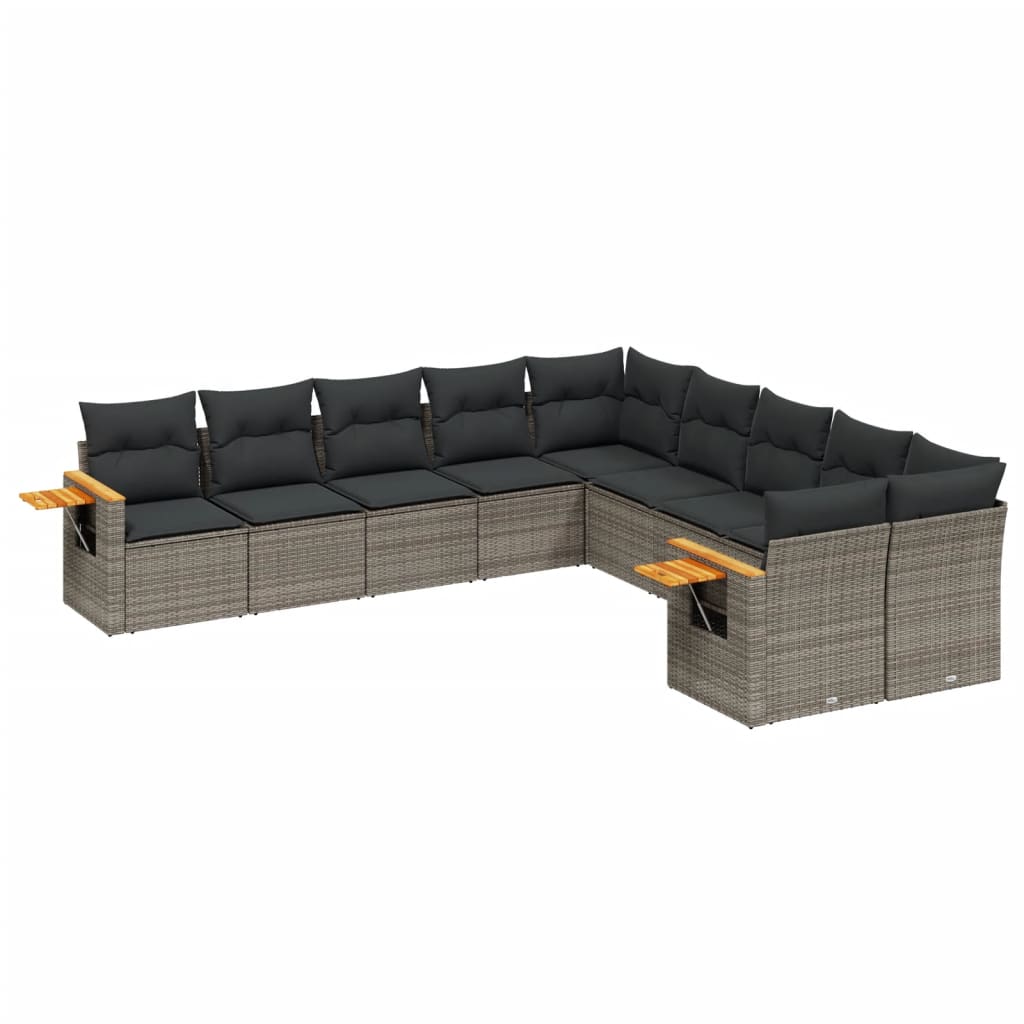 Set Divano da Giardino 10 pz con Cuscini Grigio in Polyrattan - homemem39