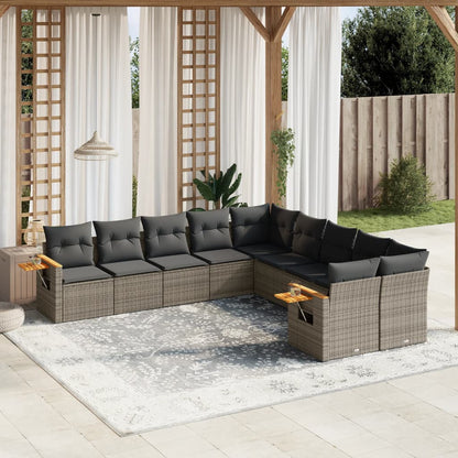 Set Divano da Giardino 10 pz con Cuscini Grigio in Polyrattan - homemem39
