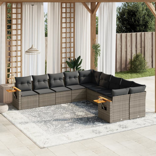 Set Divano da Giardino 10 pz con Cuscini Grigio in Polyrattan - homemem39