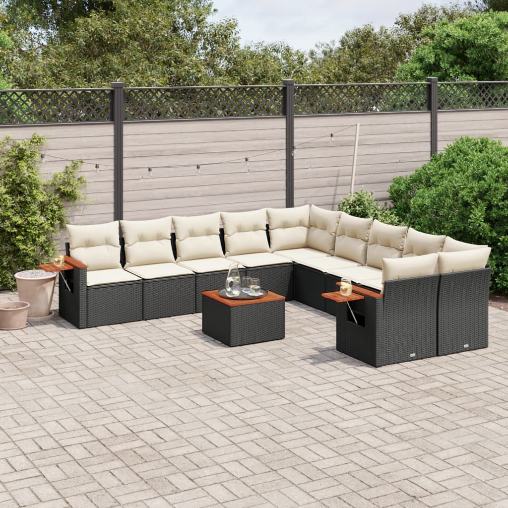 Set Divani da Giardino 11 pz con Cuscini in Polyrattan Nero - homemem39