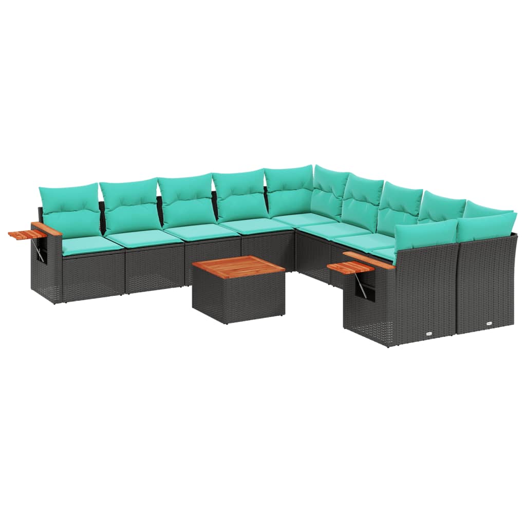 Set Divani da Giardino 11 pz con Cuscini in Polyrattan Nero - homemem39