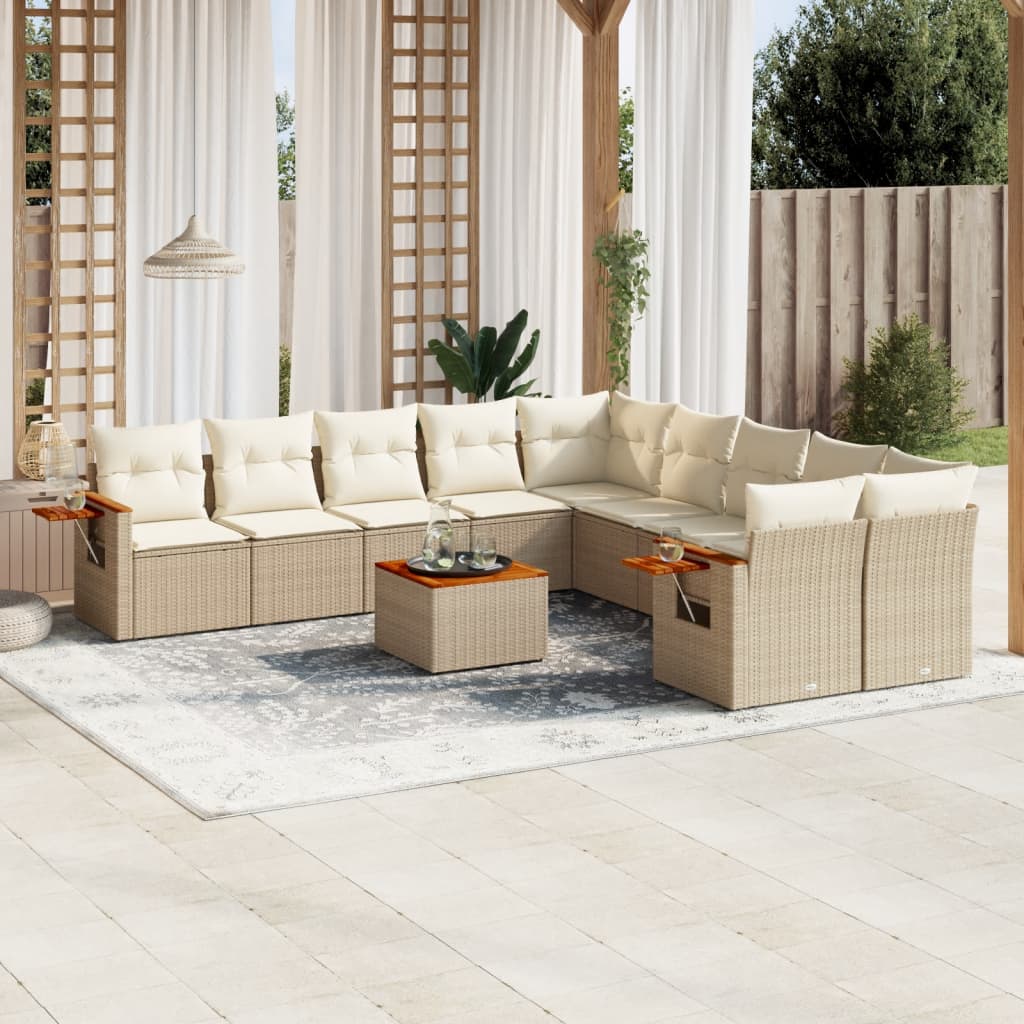 Set Divani da Giardino 11 pz con Cuscini Beige in Polyrattan - homemem39