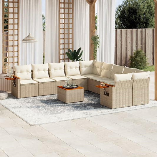 Set Divani da Giardino 11 pz con Cuscini Beige in Polyrattan - homemem39