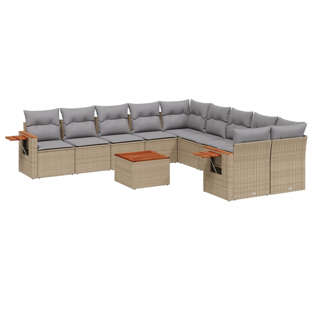 Set Divani da Giardino 11 pz con Cuscini Beige in Polyrattan | homemem39