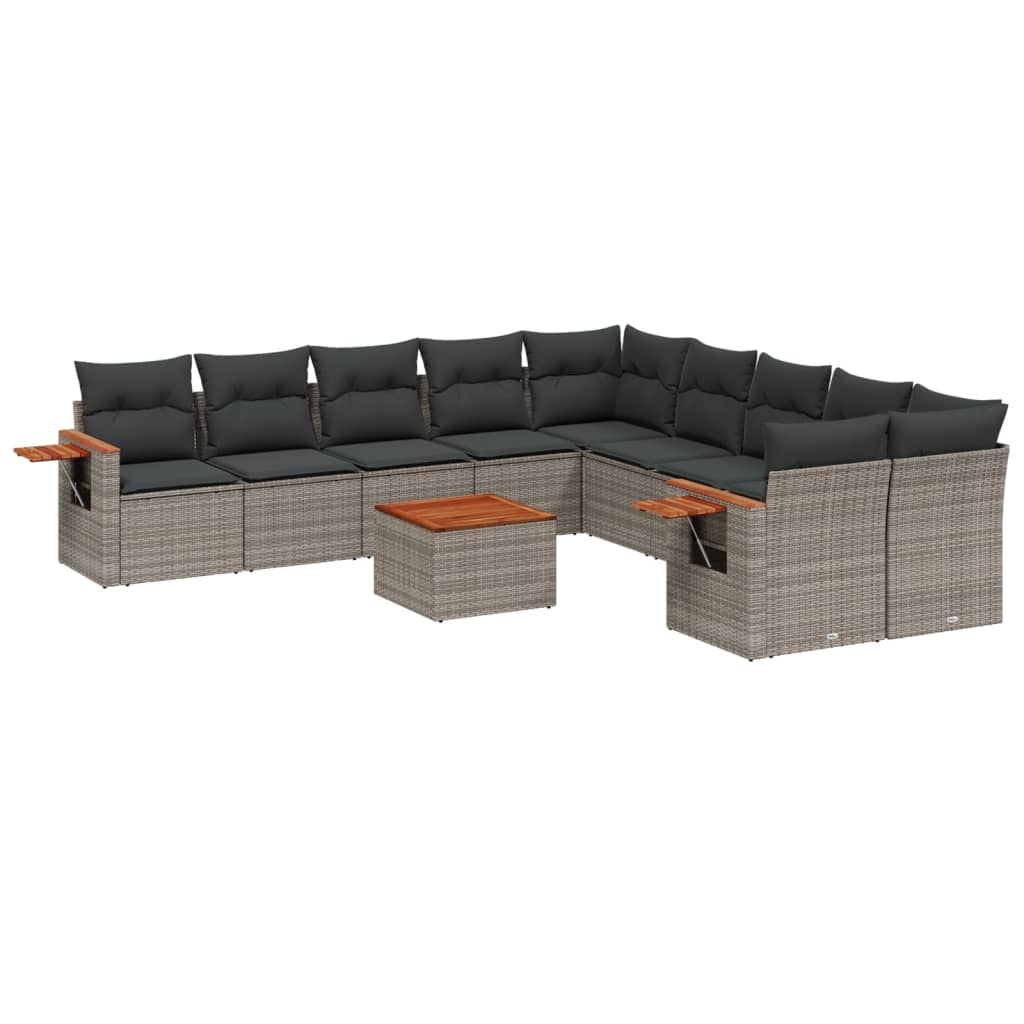 Set Divani da Giardino 11 pz con Cuscini in Polyrattan Grigio - homemem39