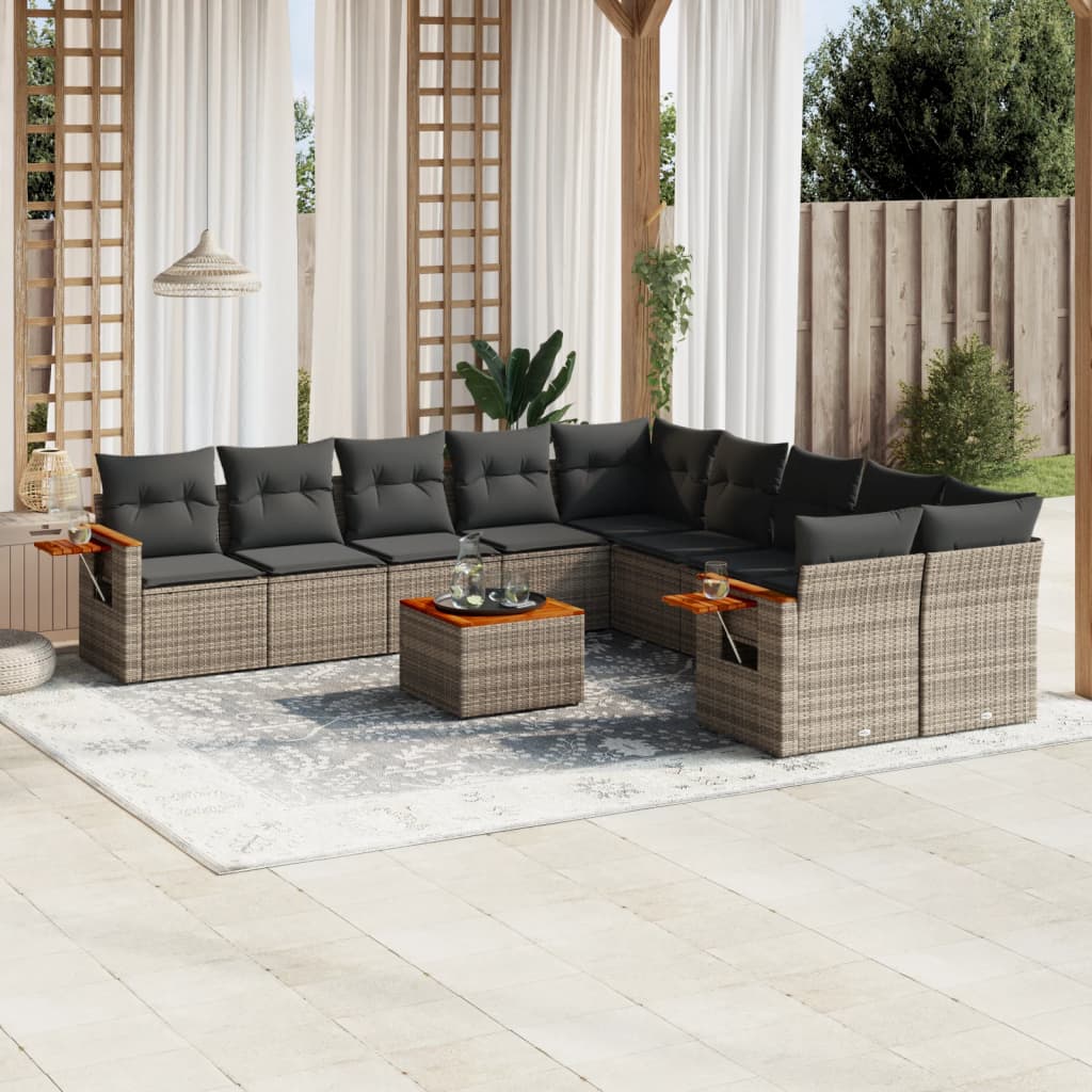 Set Divani da Giardino 11 pz con Cuscini in Polyrattan Grigio - homemem39