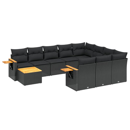 Set Divani da Giardino 11 pz con Cuscini in Polyrattan Nero - homemem39