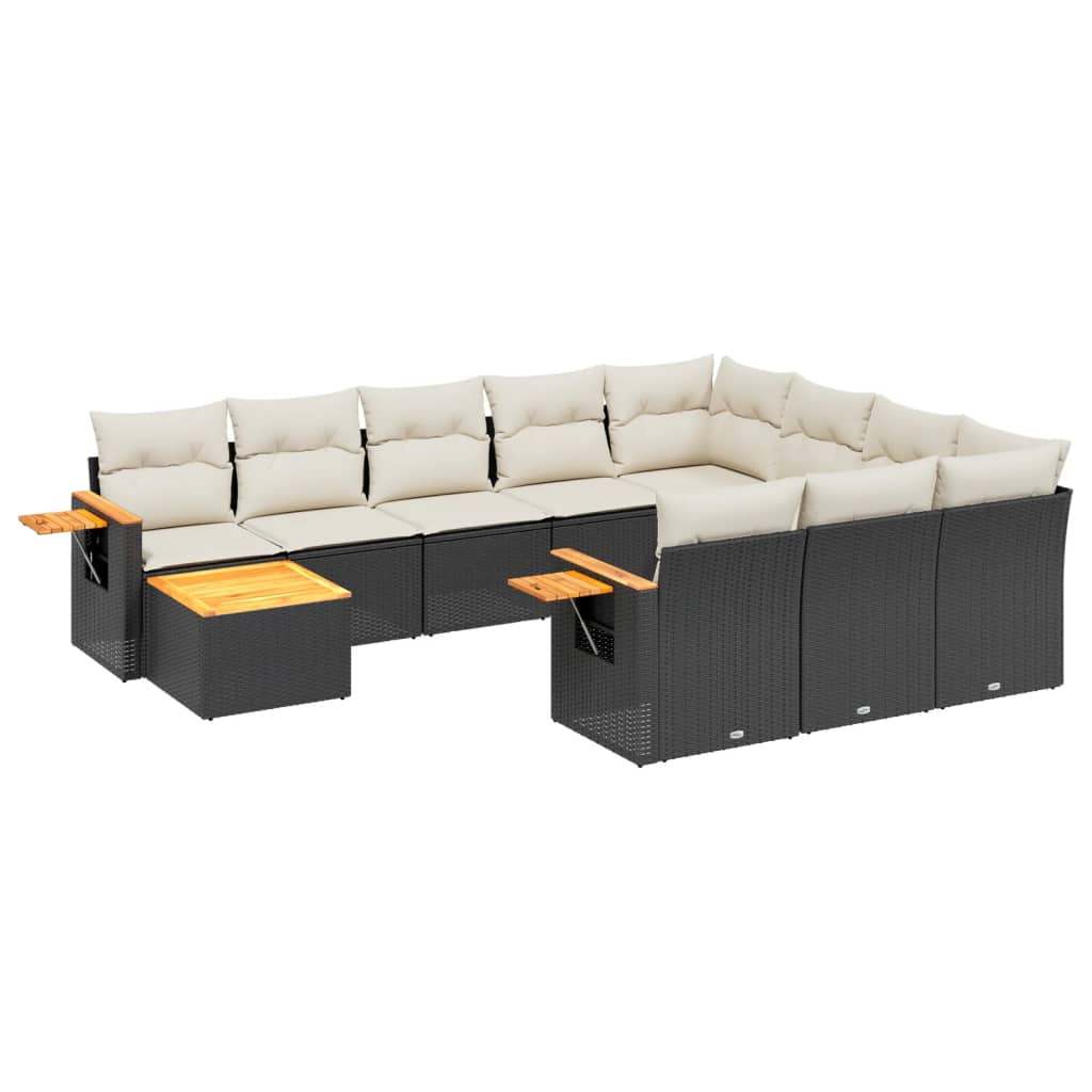 Set Divani da Giardino 11 pz con Cuscini in Polyrattan Nero | homemem39