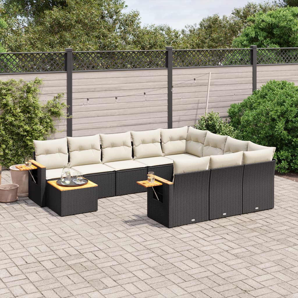 Set Divani da Giardino 11 pz con Cuscini in Polyrattan Nero - homemem39